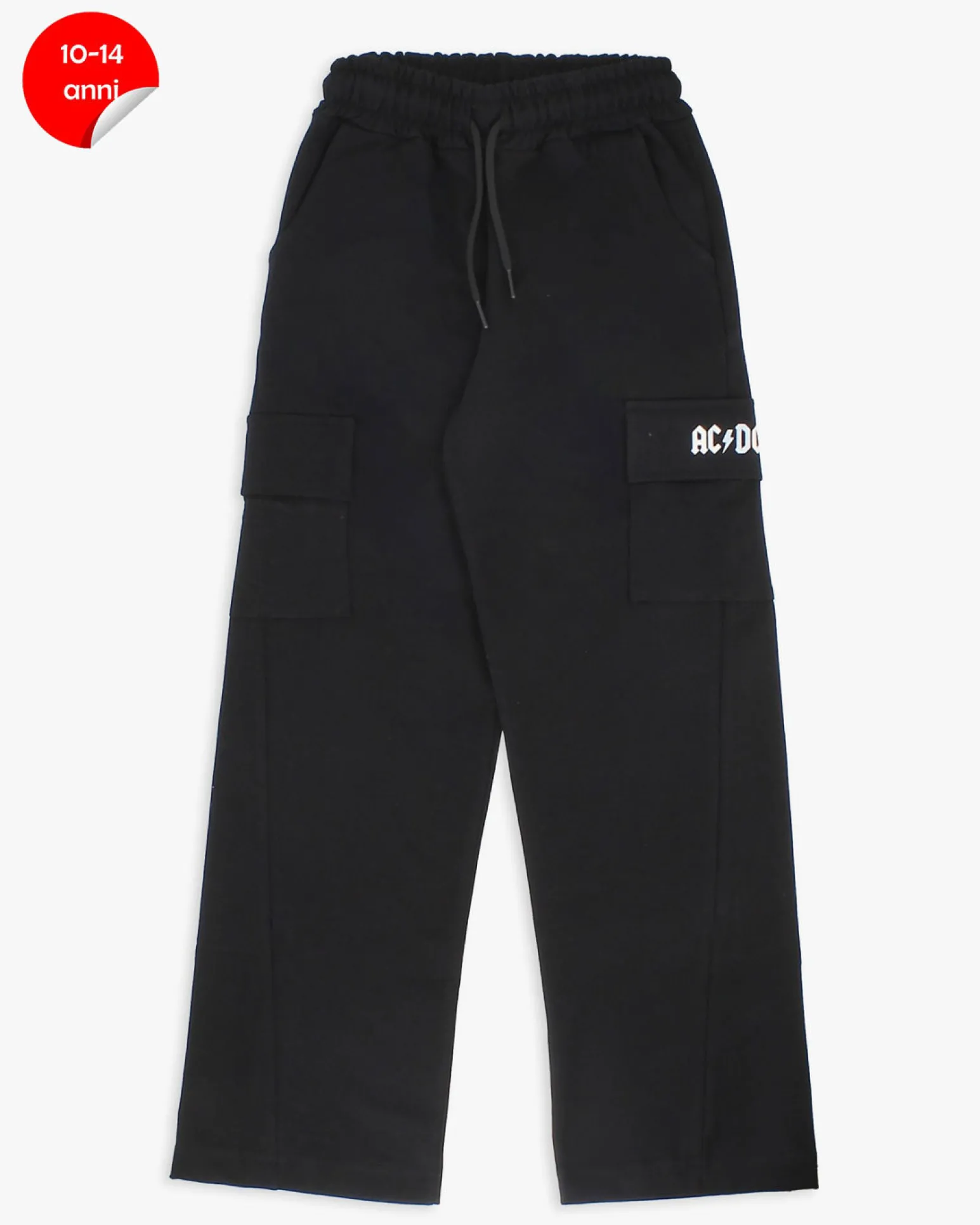 ACDC - PANTALONE TUTA NERO CON TASCONI WIDE LEG PER RAGAZZA