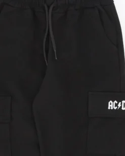 ACDC - PANTALONE  TUTA NERO CON TASCONI WIDE LEG PER RAGAZZA