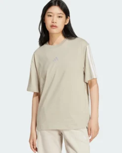 ADIDAS - T-SHIRT DONNA MEZZA MANICA  BEIGE CON 3 BANDE BIANCHE  ESSENTIALS 3-STRIPES - JE1219