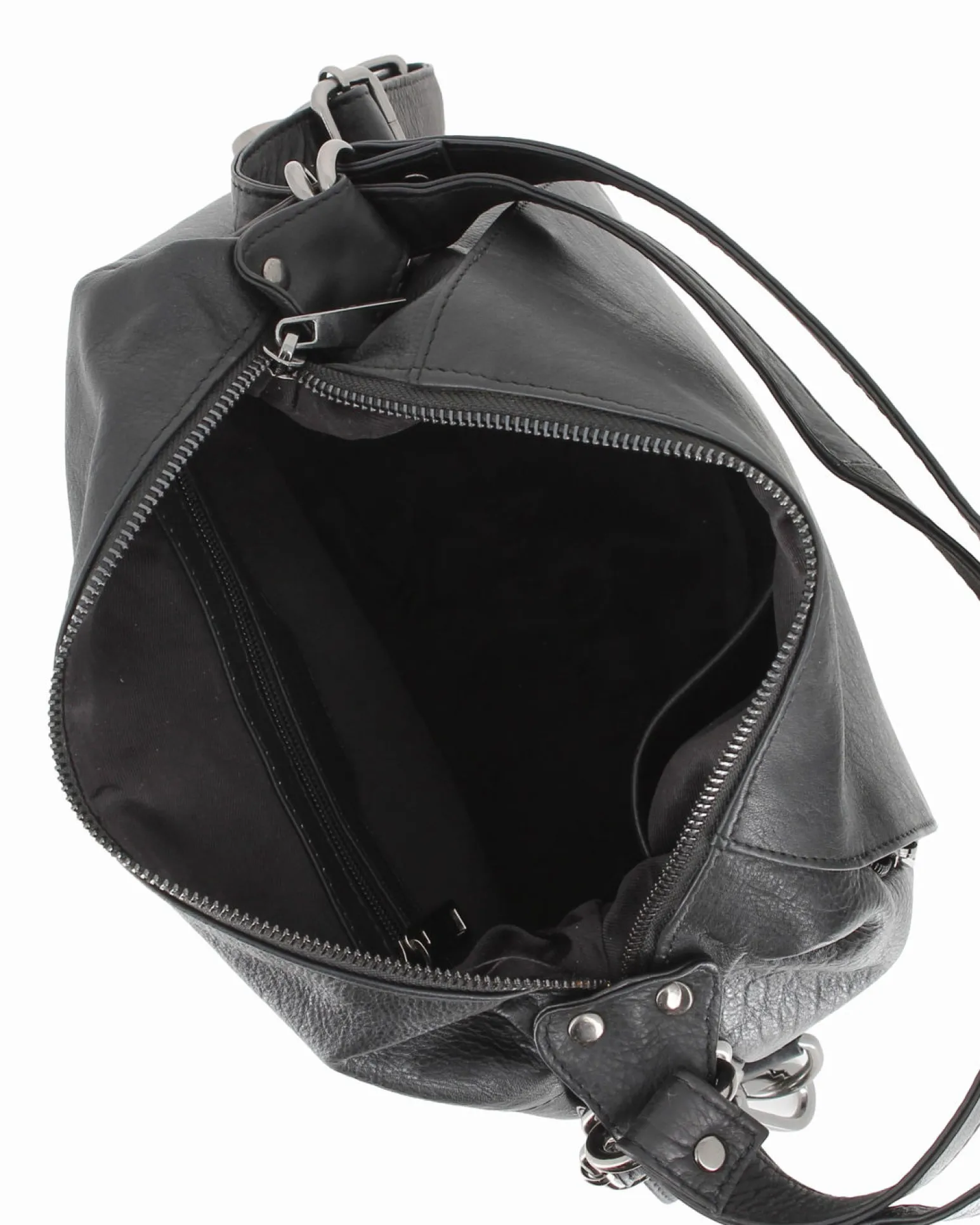 ALEX & CO - Borsa/zaino nero in VERA PELLE con doppia tasca frontale