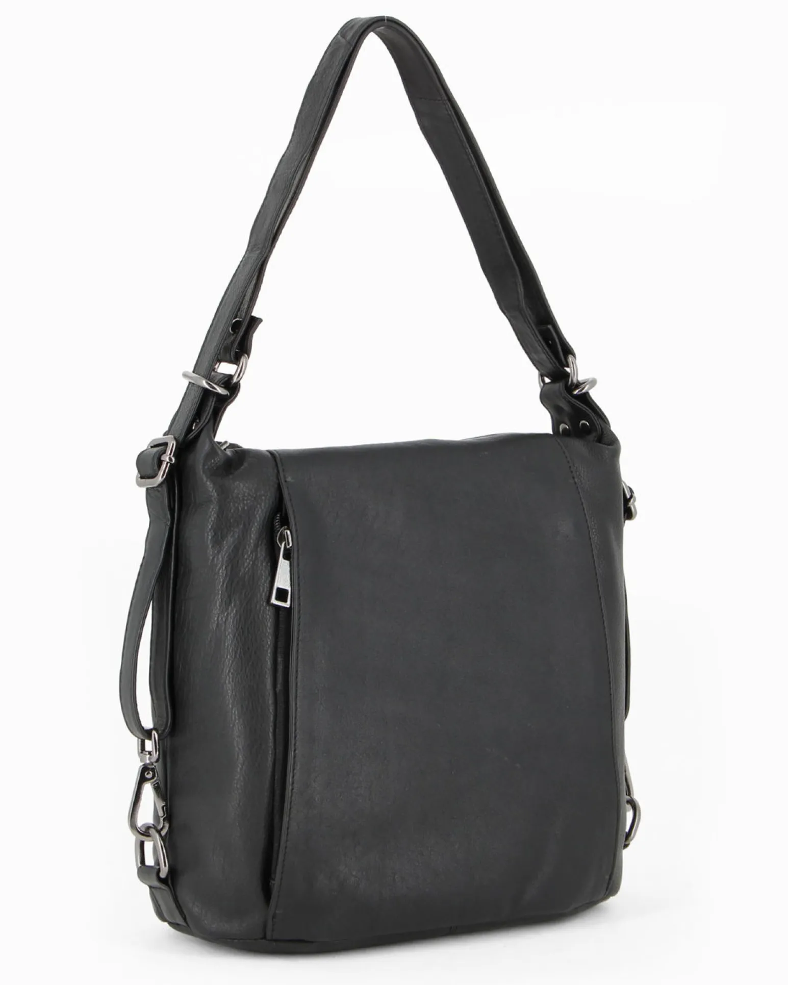 ALEX & CO - Borsa/zaino nero in VERA PELLE con doppia tasca frontale