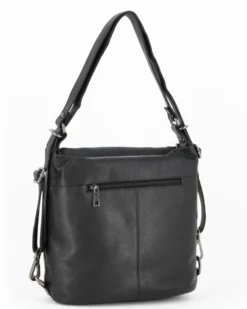 ALEX & CO - Borsa/zaino nero in VERA PELLE con doppia tasca frontale