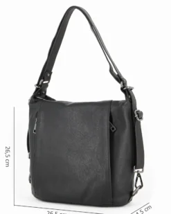 ALEX & CO - Borsa/zaino nero in VERA PELLE con doppia tasca frontale