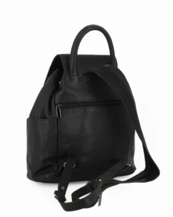 ALEX & CO - Zaino nero in VERA PELLE con coulisse e patta