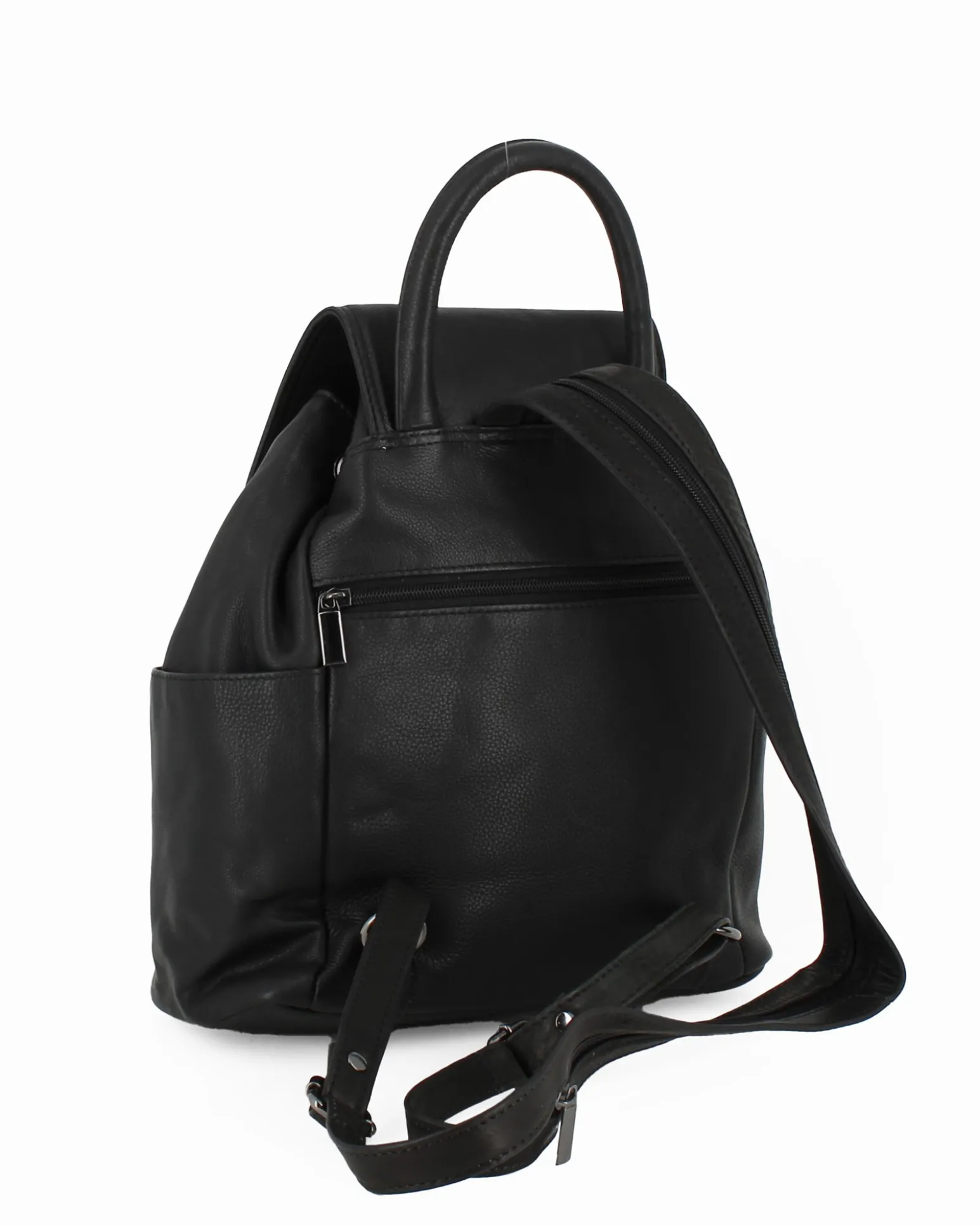 ALEX & CO - Zaino nero in VERA PELLE con coulisse e patta