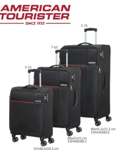AMERICAN TOURISTER - TROLLEY NERO IN TESSUTO ESPANDIBILE CON COMBINAZIONE TSA