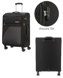 AMERICAN TOURISTER - TROLLEY NERO IN TESSUTO ESPANDIBILE CON LUCCHETTO TSA