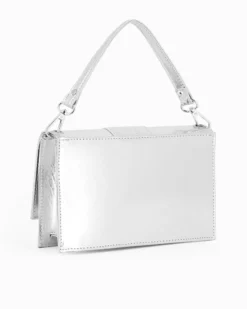 ANNES NICOLE - Pochette argento con patta e tracolla a catenina