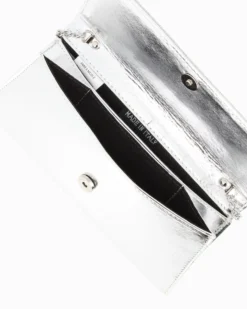 ANNES NICOLE - Pochette argento con due scomparti interni e patta in lurex, MADE IN ITALY