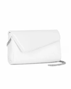 ANNES NICOLE - Pochette bianca con patta in vernice, MADE IN ITALY