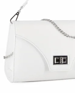 ANNES NICOLE - Pochette bianca un manico con patta e chiusura a girello, MADE IN ITALY