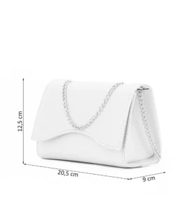 ANNES NICOLE - Pochette bianca con patta in vernice e doppia catenina, MADE IN ITALY
