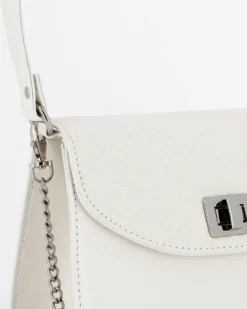 ANNES NICOLE - Pochette bianca un manico con patta glitterata, chiusura a girello e catenina removibile, MADE IN ITALY