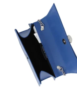 ANNES NICOLE - Pochette blu elettrico con cinturino in strass sulla patta, MADE IN ITALY