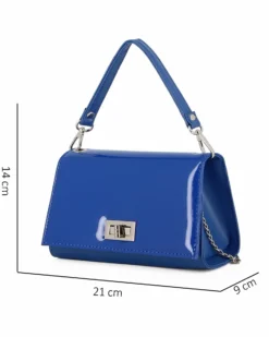 ANNES NICOLE - Pochette blu elettrico un manico con patta in vernice e chiusura a girello, MADE IN ITALY