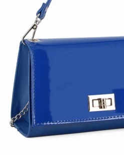 ANNES NICOLE - Pochette blu elettrico un manico con patta in vernice e chiusura a girello, MADE IN ITALY