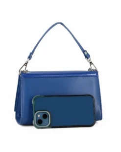ANNES NICOLE - Pochette blu elettrico un manico con patta in vernice e chiusura a girello, MADE IN ITALY