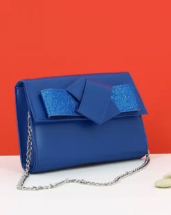 ANNES NICOLE - Pochette bluette con fiocco glitterato sulla patta, MADE IN ITALY