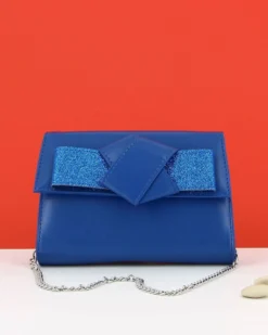 ANNES NICOLE - Pochette bluette con fiocco glitterato sulla patta, MADE IN ITALY