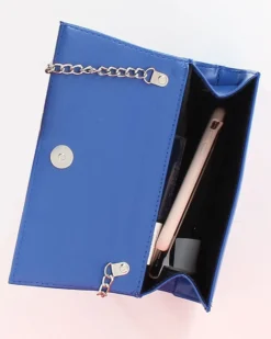 ANNES NICOLE - Pochette bluette con fiocco glitterato sulla patta, MADE IN ITALY