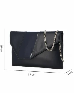 ANNES NICOLE - Pochette blu notte con inserto in vernice sulla patta, MADE IN ITALY