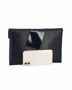 ANNES NICOLE - Pochette blu notte con inserto in vernice sulla patta, MADE IN ITALY