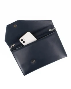 ANNES NICOLE - Pochette blu notte con inserto in vernice sulla patta, MADE IN ITALY