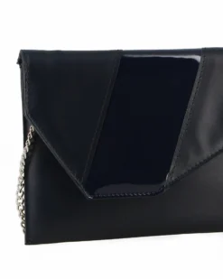 ANNES NICOLE - Pochette blu notte con inserto in vernice sulla patta, MADE IN ITALY