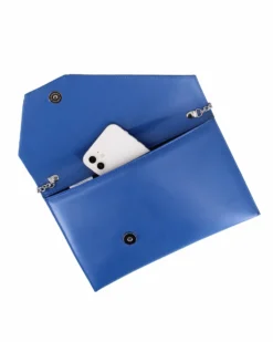 ANNES NICOLE - Pochette blu oltremare con inserto in vernice sulla patta, MADE IN ITALY
