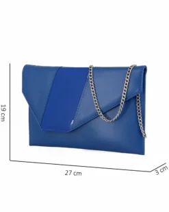 ANNES NICOLE - Pochette blu oltremare con inserto in vernice sulla patta, MADE IN ITALY