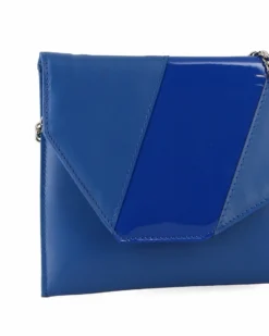 ANNES NICOLE - Pochette blu oltremare con inserto in vernice sulla patta, MADE IN ITALY