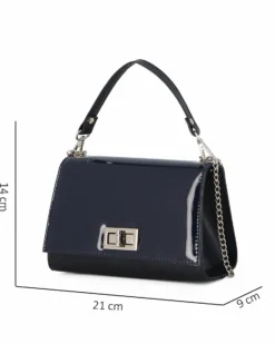 ANNES NICOLE - Pochette blu scuro un manico con patta in vernice e chiusura a girello, MADE IN ITALY