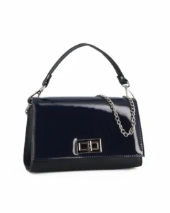 ANNES NICOLE - Pochette blu scuro un manico con patta in vernice e chiusura a girello, MADE IN ITALY
