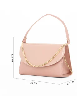 ANNES NICOLE - Pochette carne un manico con patta in vernice e dettaglio catenina, MADE IN ITALY