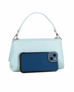ANNES NICOLE - Pochette celeste un manico con patta in vernice e chiusura a girello, MADE IN ITALY
