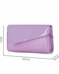 ANNES NICOLE - Pochette lilla con patta in vernice, MADE IN ITALY