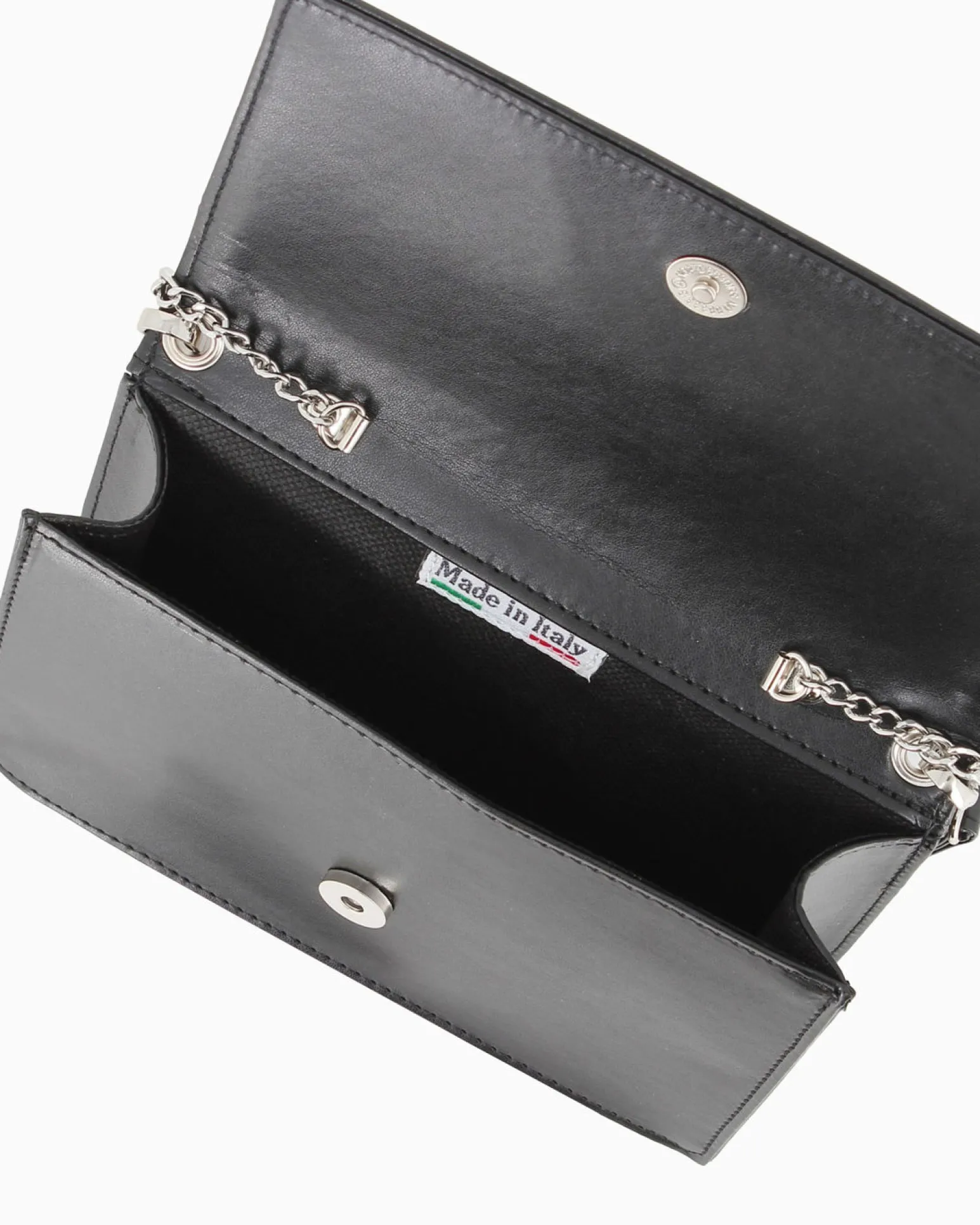 ANNES NICOLE - Pochette nera con patta e tracolla a catenina