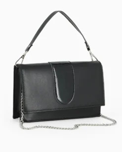 ANNES NICOLE - Pochette nera con patta e tracolla a catenina
