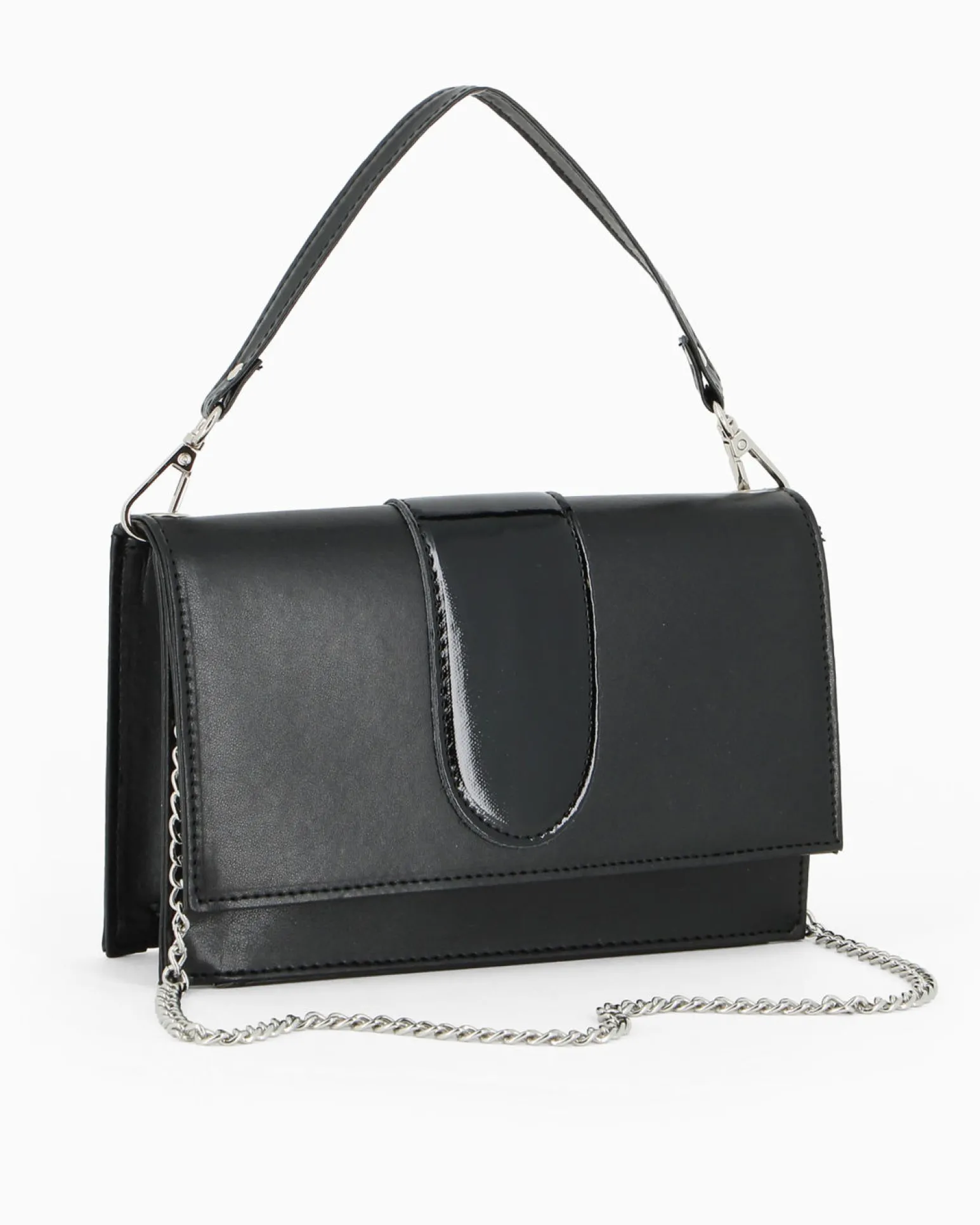 ANNES NICOLE - Pochette nera con patta e tracolla a catenina