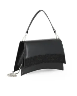 ANNES NICOLE - Pochette nera con un manico e fascia in lurex sulla patta MADE IN ITALY
