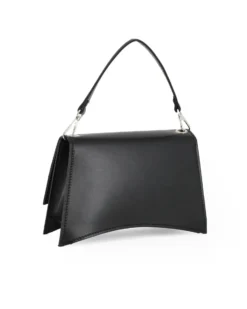 ANNES NICOLE - Pochette nera con un manico e fascia in lurex sulla patta MADE IN ITALY