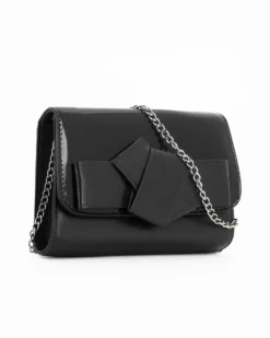 ANNES NICOLE - Pochette nera con patta in vernice e fiocco removibile, MADE IN ITALY