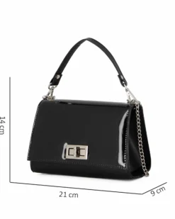 ANNES NICOLE - Pochette nera un manico con patta in vernice e chiusura a girello, MADE IN ITALY