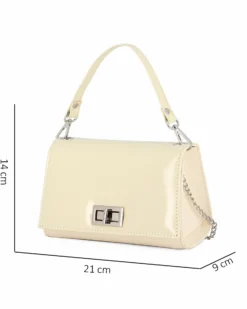 ANNES NICOLE - Pochette panna un manico con patta in vernice e chiusura a girello, MADE IN ITALY