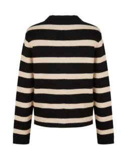 BACHATA - Cardigan manica lunga nero a righe beige da donna