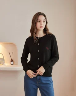 BACHATA - Cardigan manica lunga nero con bottoni da donna
