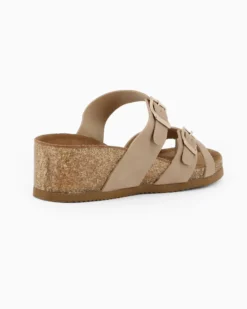 BACHATA - Ciabatta infradito beige effetto nabuk con doppia fibbia e sottopiede in VERA PELLE, zeppa 5CM