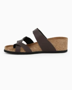 BACHATA - Ciabatta infradito marrone effetto matte con doppia fibbia e sottopiede in VERA PELLE, zeppa 5CM