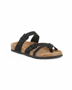 BACHATA - Ciabatta infradito nera glitterata con doppia fibbia e sottopiede in VERA PELLE, zeppa 5CM