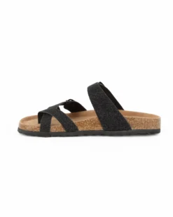 BACHATA - Ciabatta infradito nera glitterata con doppia fibbia e sottopiede in VERA PELLE, zeppa 5CM